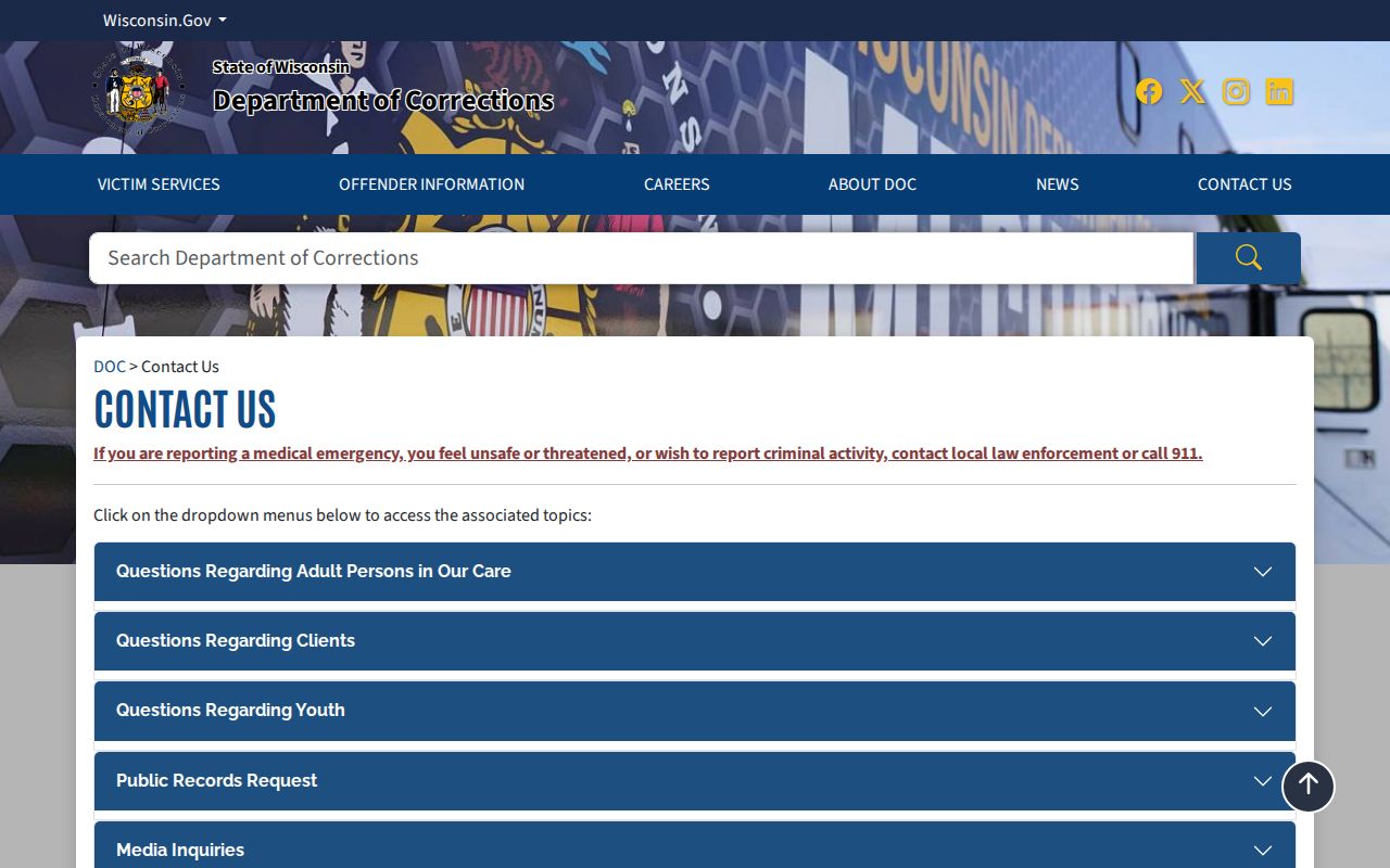 Wisconsin DOC contact channels for Marinette County registry concerns