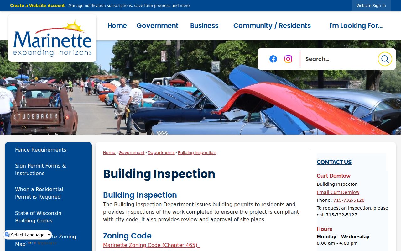 Marinette municipal court criminal record contact page