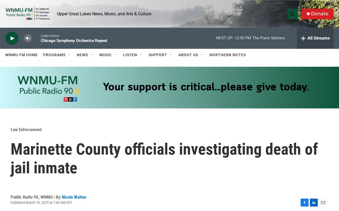 News report explaining Marinette County jail custody before a criminal court filing