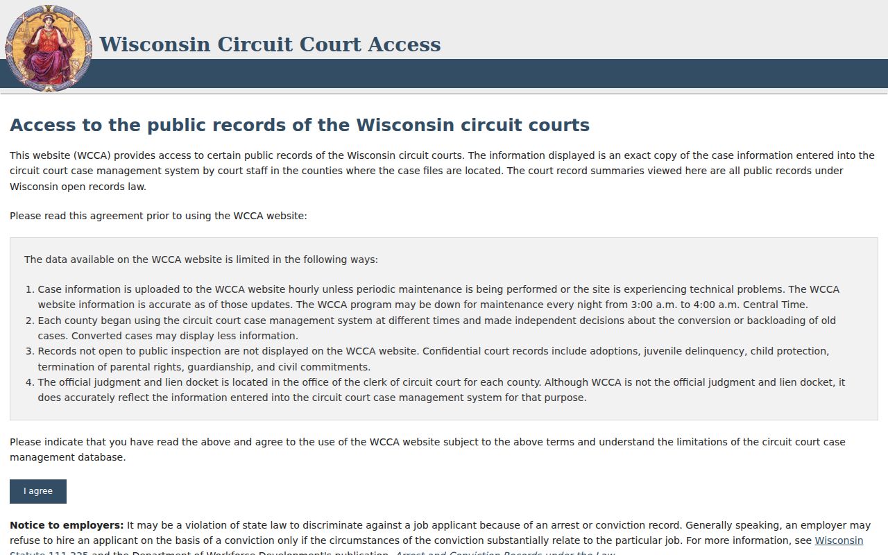 Marinette County criminal history search on Wisconsin Circuit Court Access
